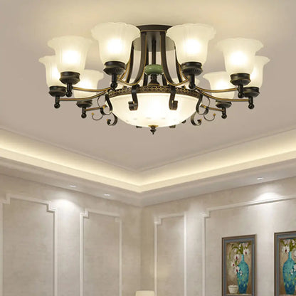 DecorBites™ Rustic Opal Glass Flower Ceiling Light Fixture with Semi Flush Mount - 9/11/13 Lights for Living Room