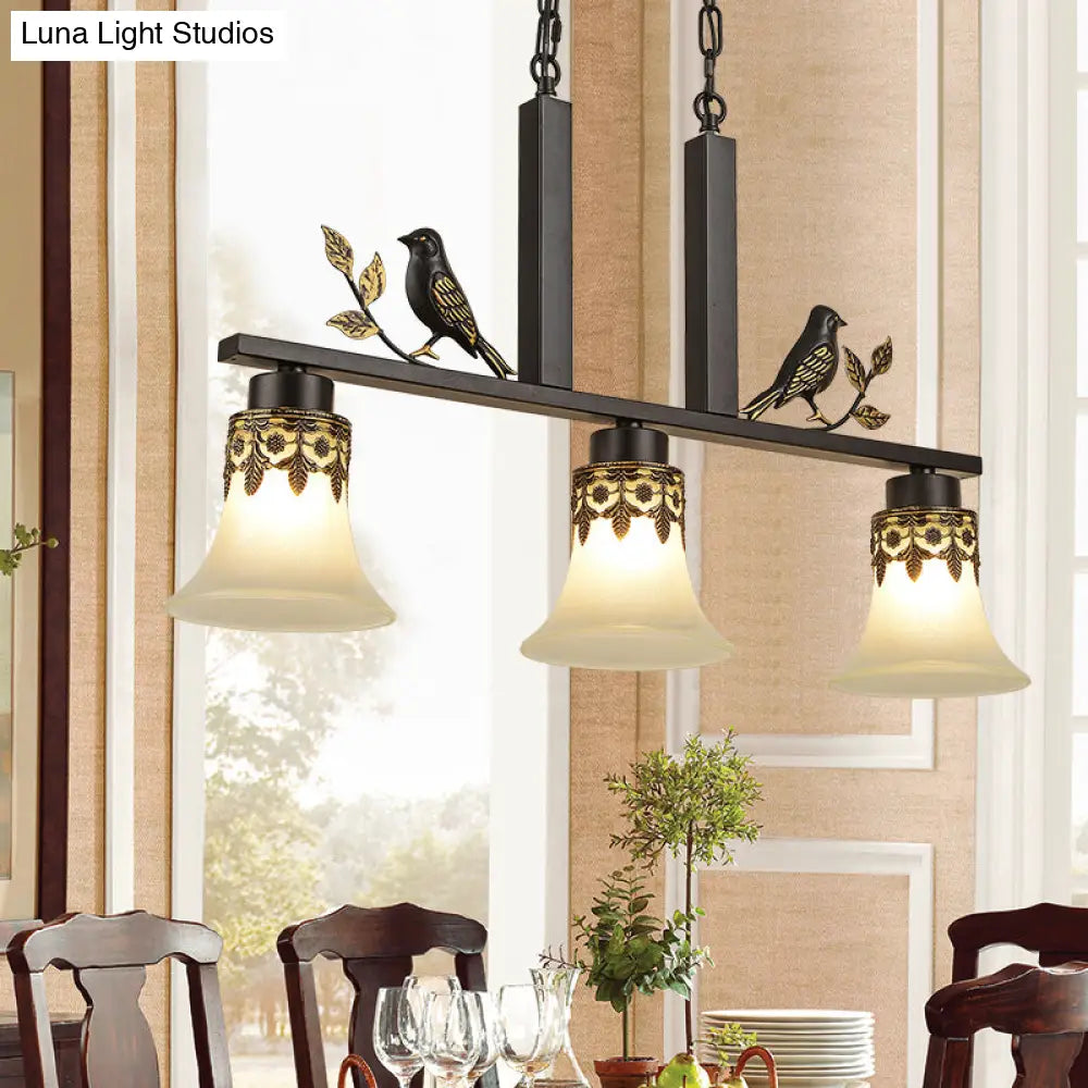 DecorBites™ Rustic Opal Glass Island Pendant with Bird Design - 3-Light Fixture for Dining Room in Frosted Flare Style