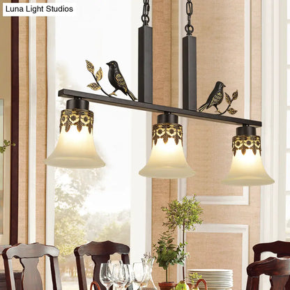 DecorBites™ Rustic Opal Glass Island Pendant with Bird Design - 3-Light Fixture for Dining Room in Frosted Flare Style