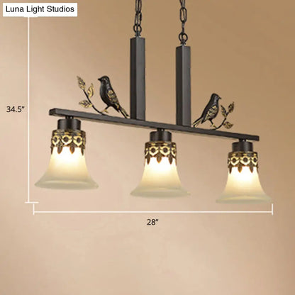 DecorBites™ Rustic Opal Glass Island Pendant with Bird Design - 3-Light Fixture for Dining Room in Frosted Flare Style