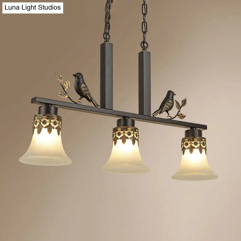 DecorBites™ Rustic Opal Glass Island Pendant with Bird Design - 3-Light Fixture for Dining Room in Frosted Flare Style