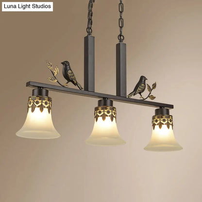 DecorBites™ Rustic Opal Glass Island Pendant with Bird Design - 3-Light Fixture for Dining Room in Frosted Flare Style