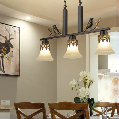DecorBites™ Rustic Opal Glass Island Pendant with Bird Design - 3-Light Fixture for Dining Room in Frosted Flare Style