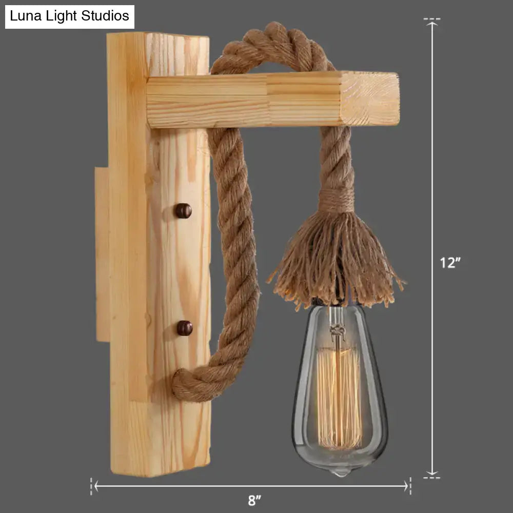 Rustic red wooden wall light with rope – farmhouse bedroom e26 e27