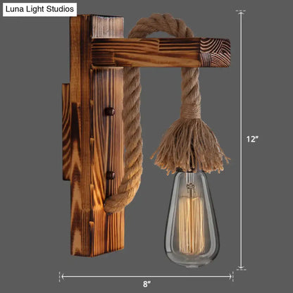 Rustic red wooden wall light with rope – farmhouse bedroom e26 e27