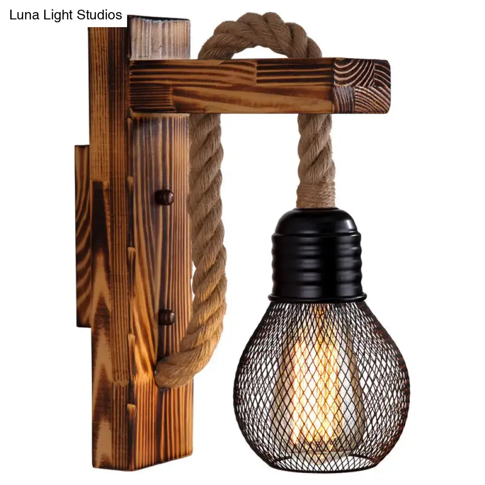 Rustic red wooden wall light with rope – farmhouse bedroom e26 e27