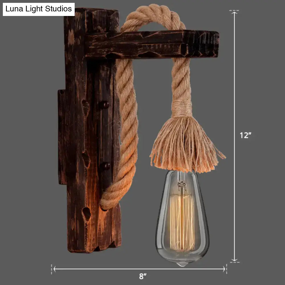 Rustic red wooden wall light with rope – farmhouse bedroom e26 e27