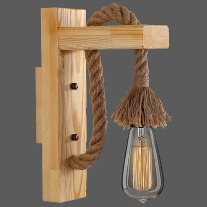Rustic red wooden wall light with rope – farmhouse bedroom e26 e27