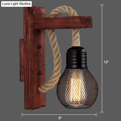 Rustic red wooden wall light with rope – farmhouse bedroom e26 e27