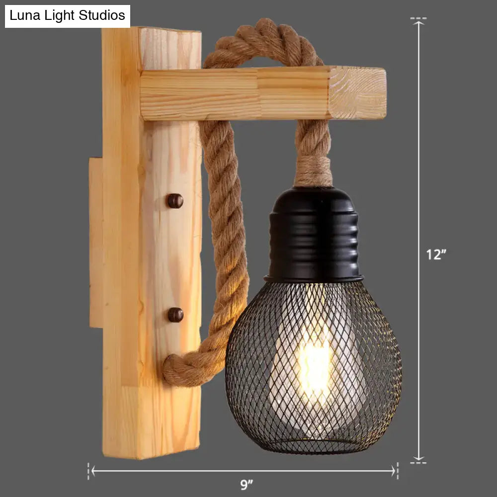 Rustic red wooden wall light with rope – farmhouse bedroom e26 e27