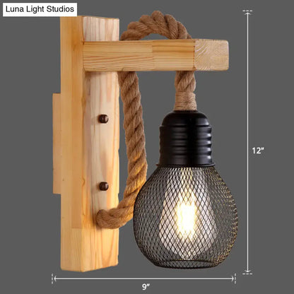 Rustic red wooden wall light with rope – farmhouse bedroom e26 e27