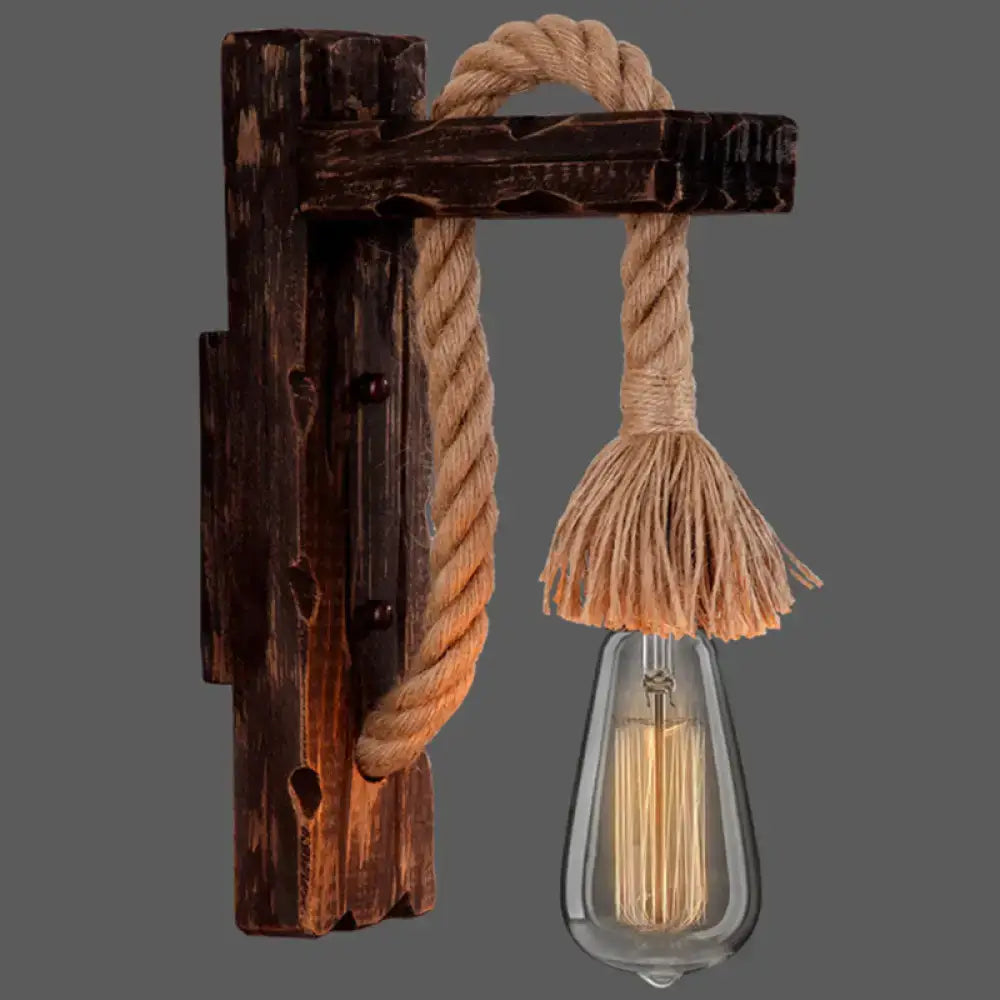 Rustic red wooden wall light with rope – farmhouse bedroom e26 e27