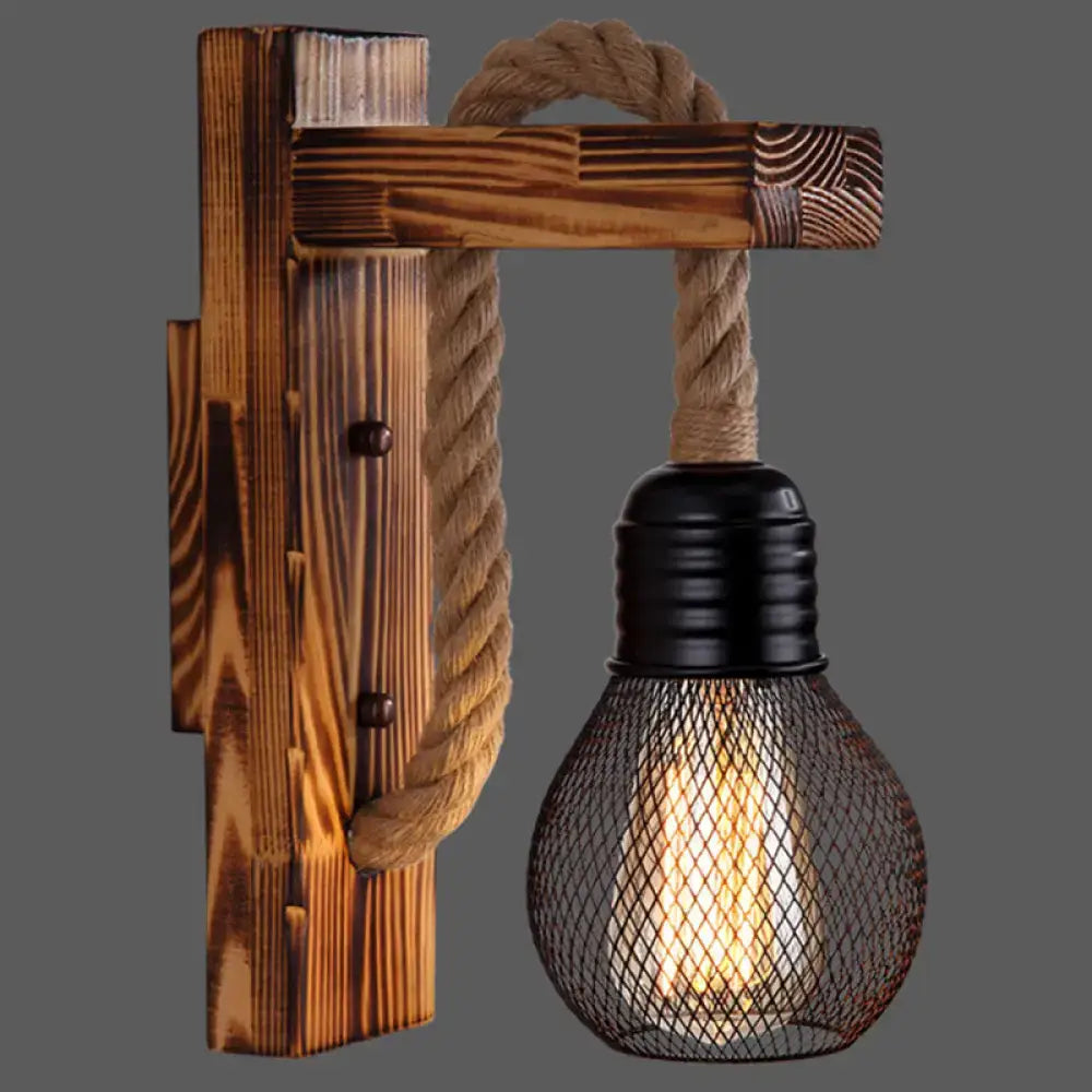 Rustic red wooden wall light with rope – farmhouse bedroom e26 e27