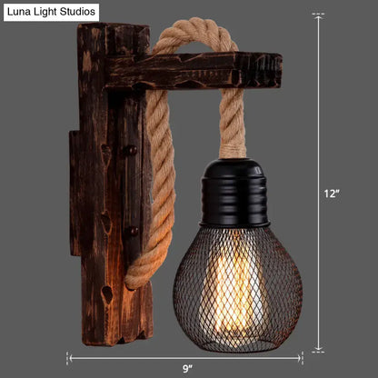 Rustic red wooden wall light with rope – farmhouse bedroom e26 e27