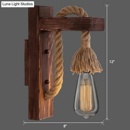 Rustic red wooden wall light with rope – farmhouse bedroom e26 e27