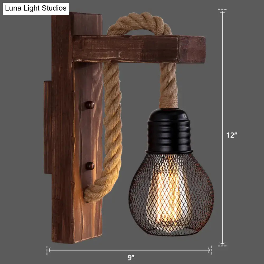 Rustic red wooden wall light with rope – farmhouse bedroom e26 e27