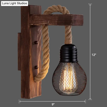 Rustic red wooden wall light with rope – farmhouse bedroom e26 e27