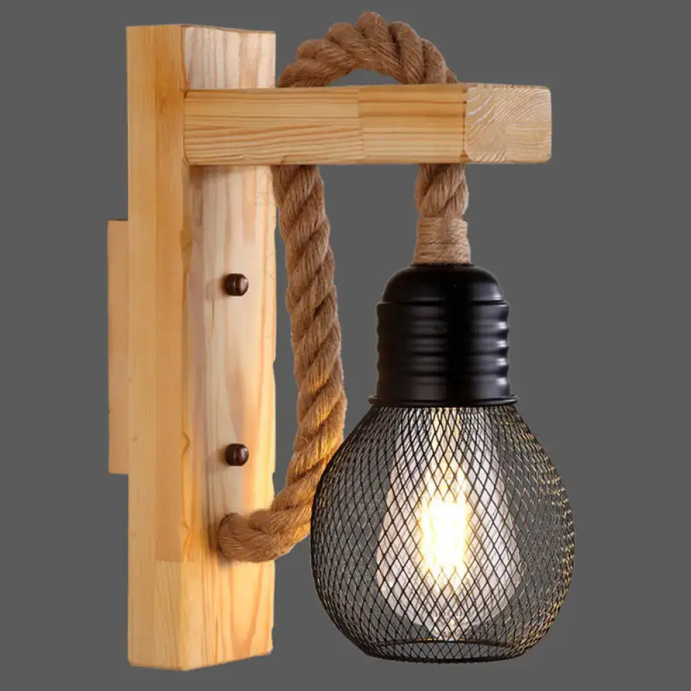Rustic red wooden wall light with rope – farmhouse bedroom e26 e27