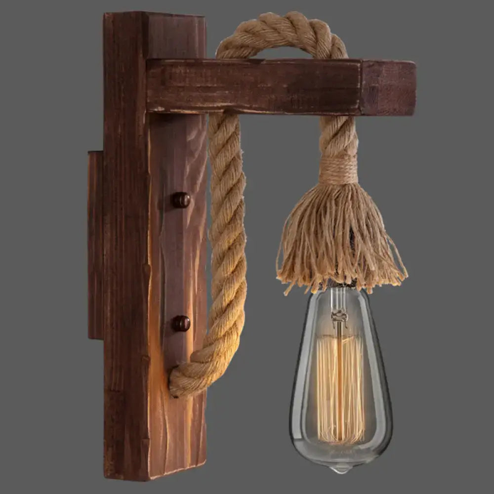 Rustic red wooden wall light with rope – farmhouse bedroom e26 e27