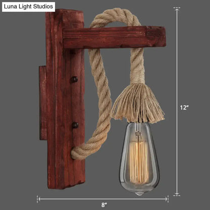 Rustic red wooden wall light with rope – farmhouse bedroom e26 e27