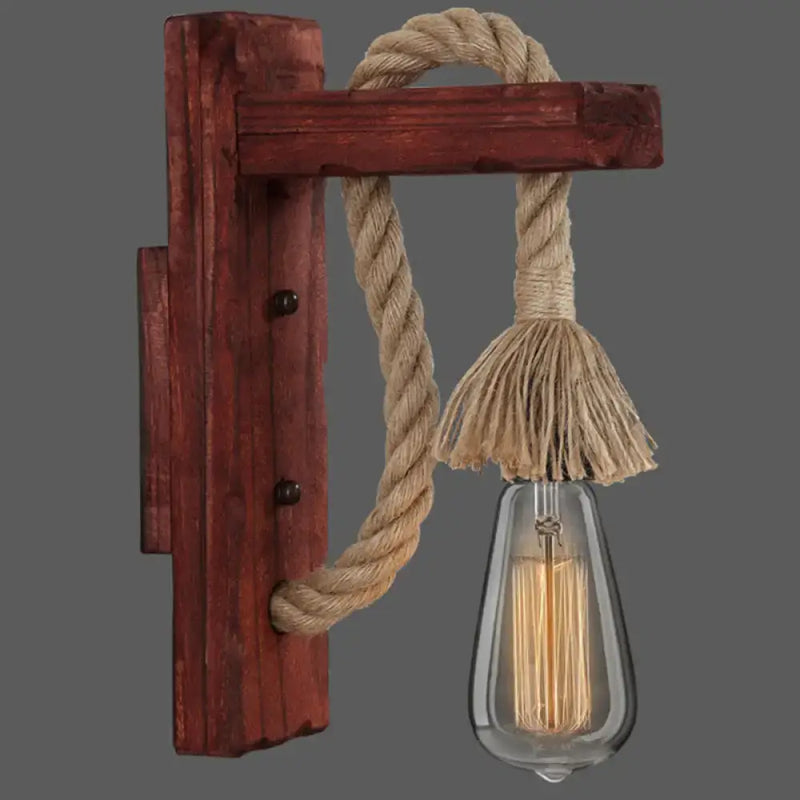 Rustic red wooden wall light with rope – farmhouse bedroom e26 e27