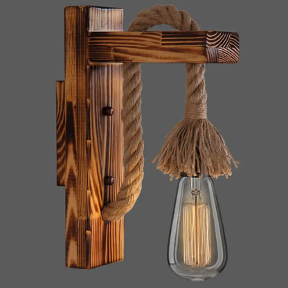 Rustic red wooden wall light with rope – farmhouse bedroom e26 e27