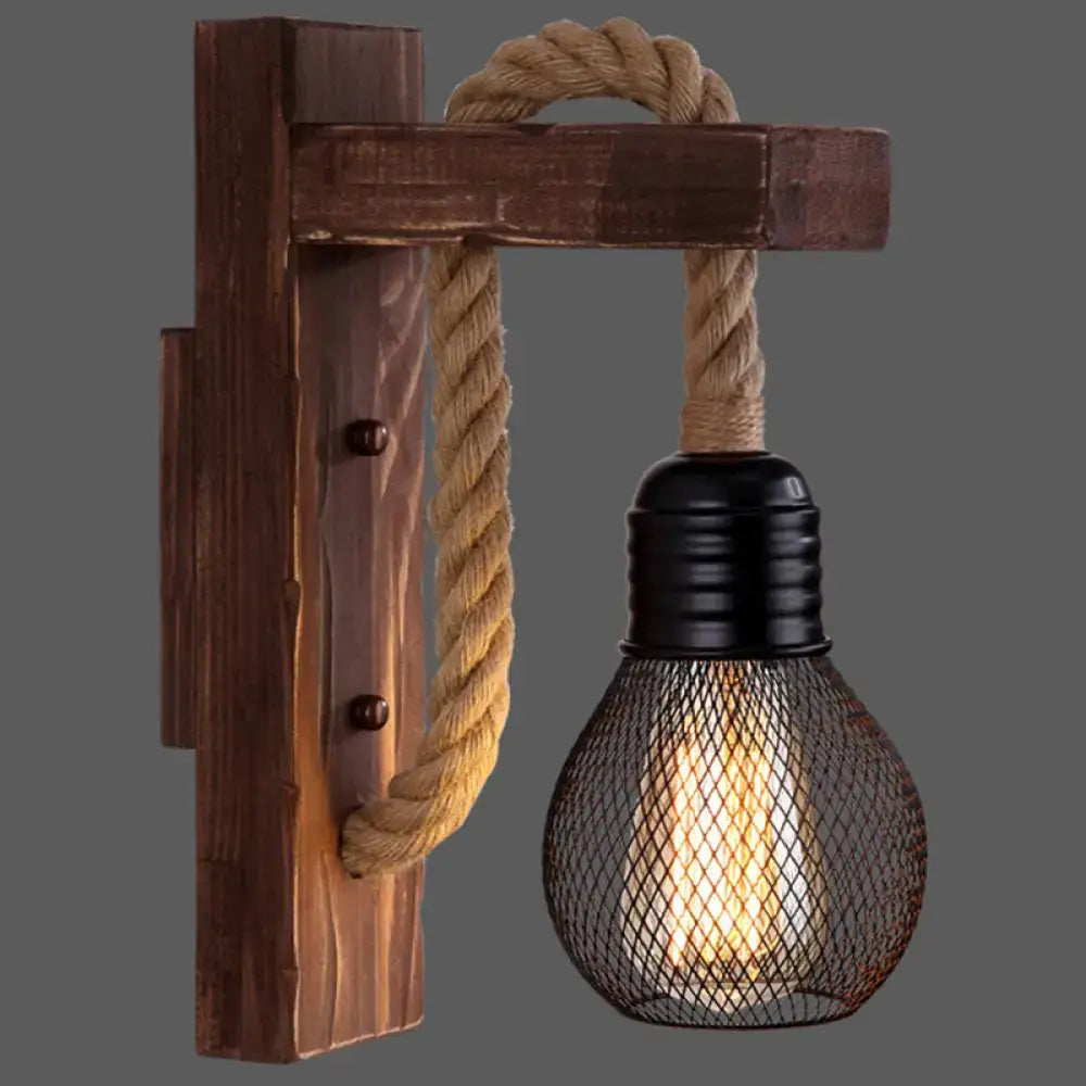 Rustic red wooden wall light with rope – farmhouse bedroom e26 e27