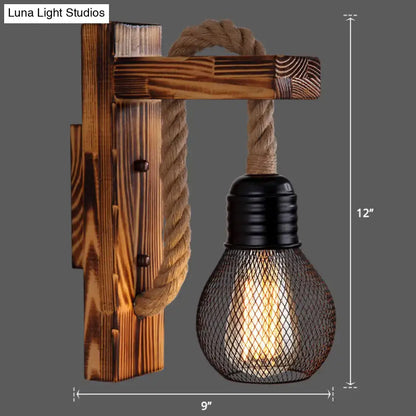 Rustic red wooden wall light with rope – farmhouse bedroom e26 e27