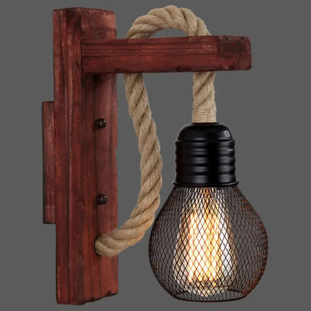 Rustic red wooden wall light with rope – farmhouse bedroom e26 e27