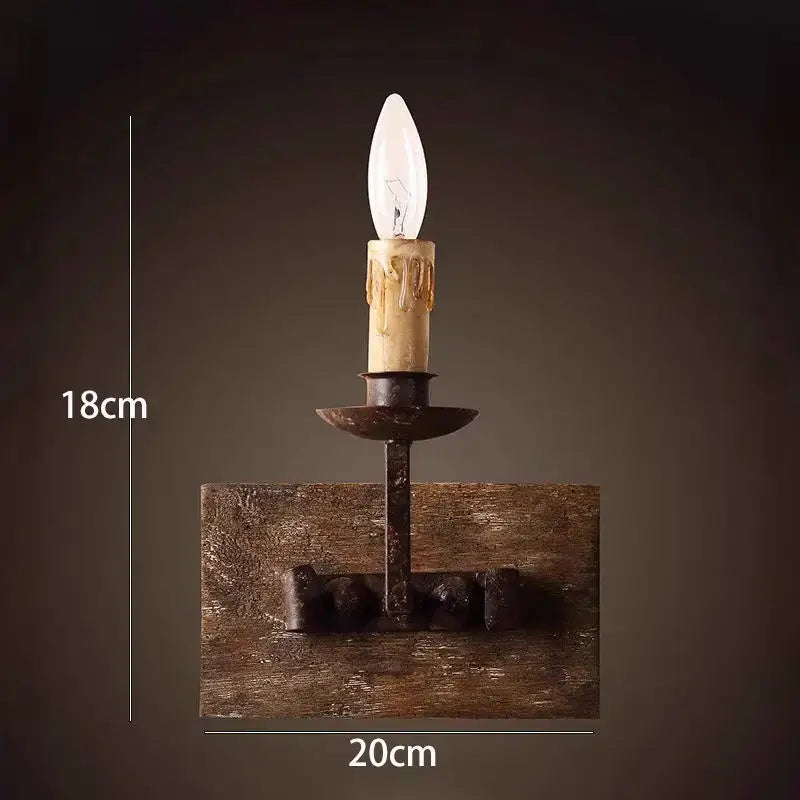 Rustic retro solid wood wall light for bedroom candle sconce
