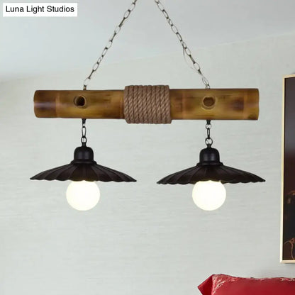 Rustic scalloped hanging lamp black & bamboo dining room light