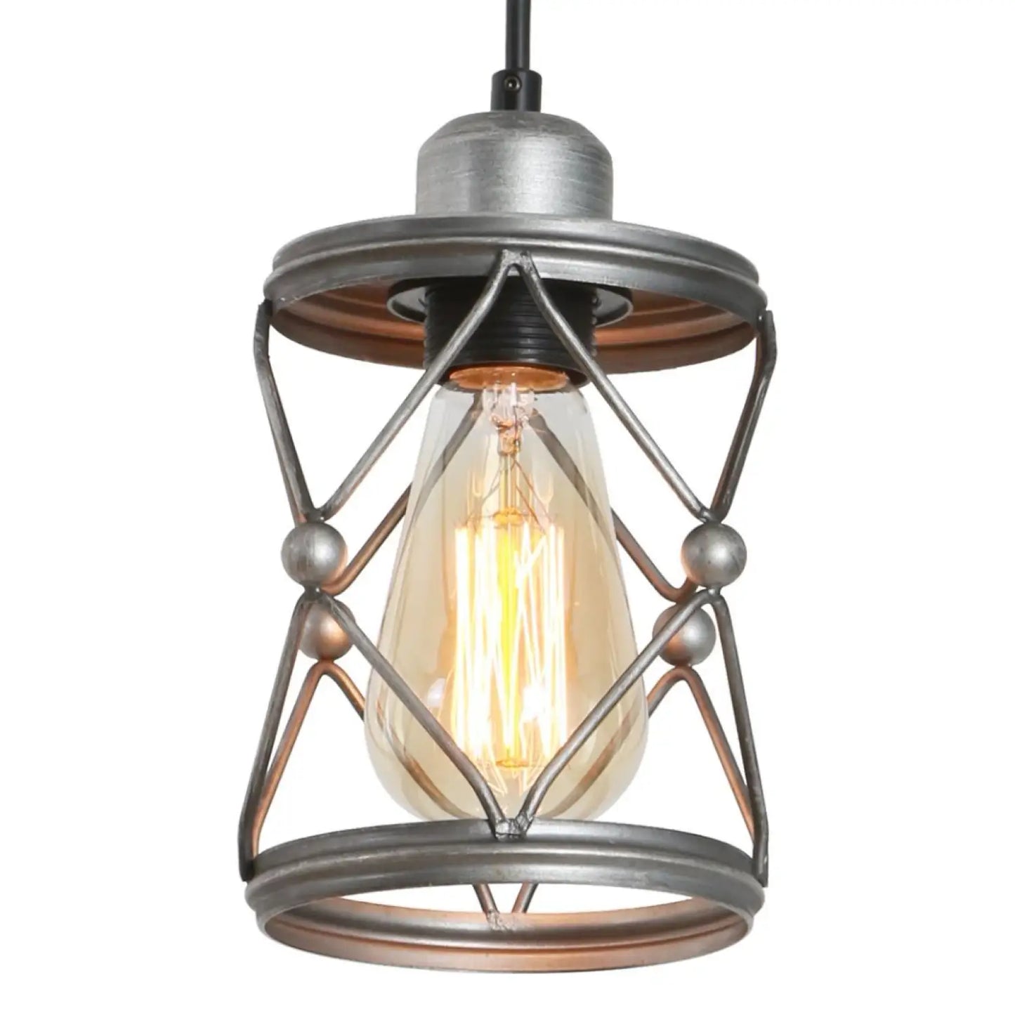 Rustic Silver Metal Pendant Hanging Lights Kitchen with Adjustable LED Lamp