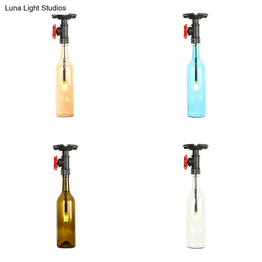DecorBites™ Rustic Single Light Semi Flushmount with Glass Shade - Bottle Design