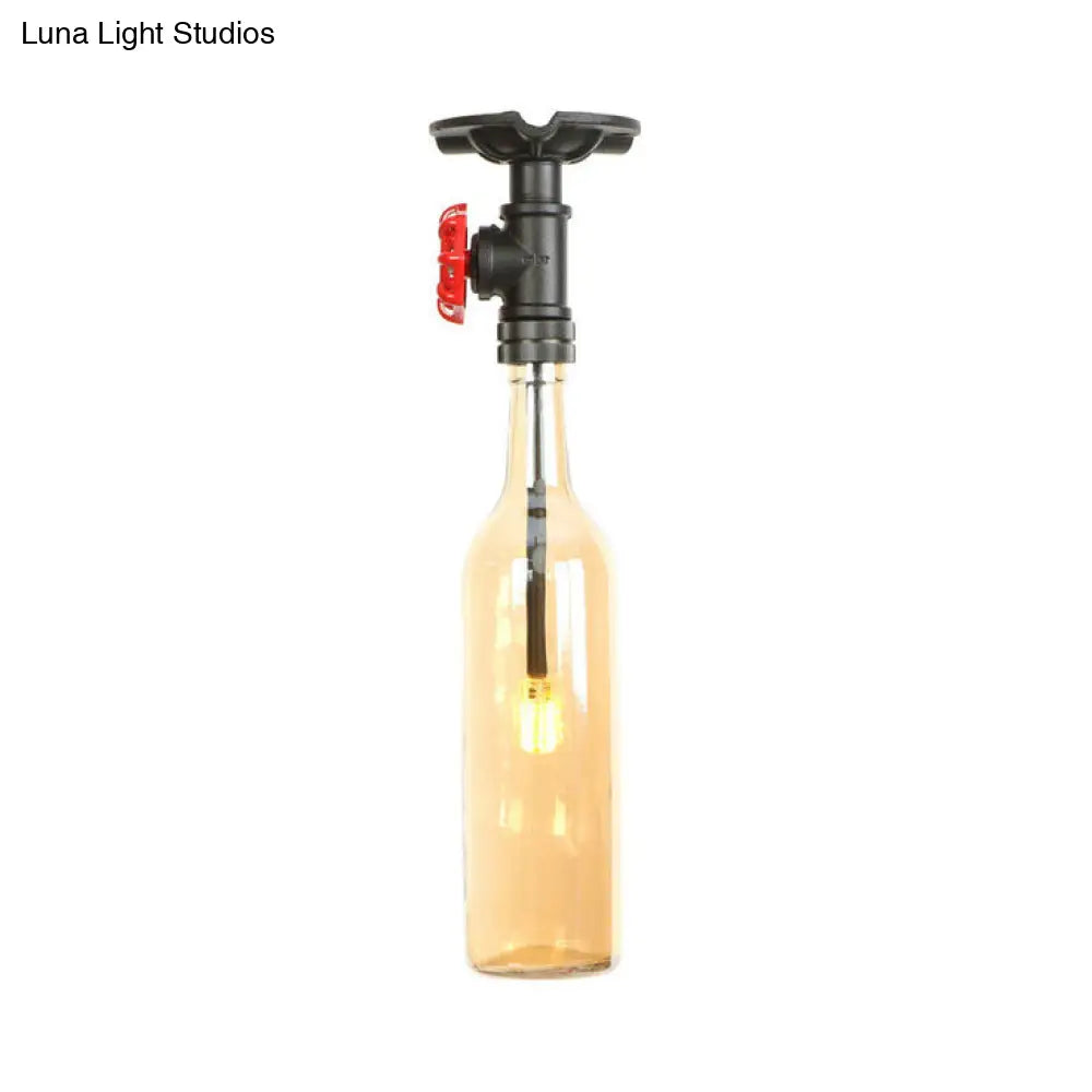 DecorBites™ Rustic Single Light Semi Flushmount with Glass Shade - Bottle Design