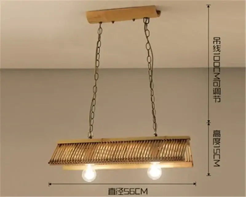 Rustic slatted wood bamboo pendant chandelier kitchen lighting