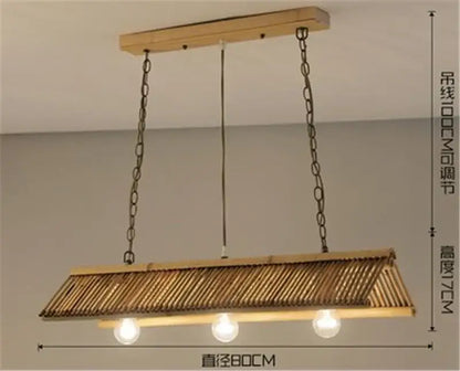 Rustic slatted wood bamboo pendant chandelier kitchen lighting