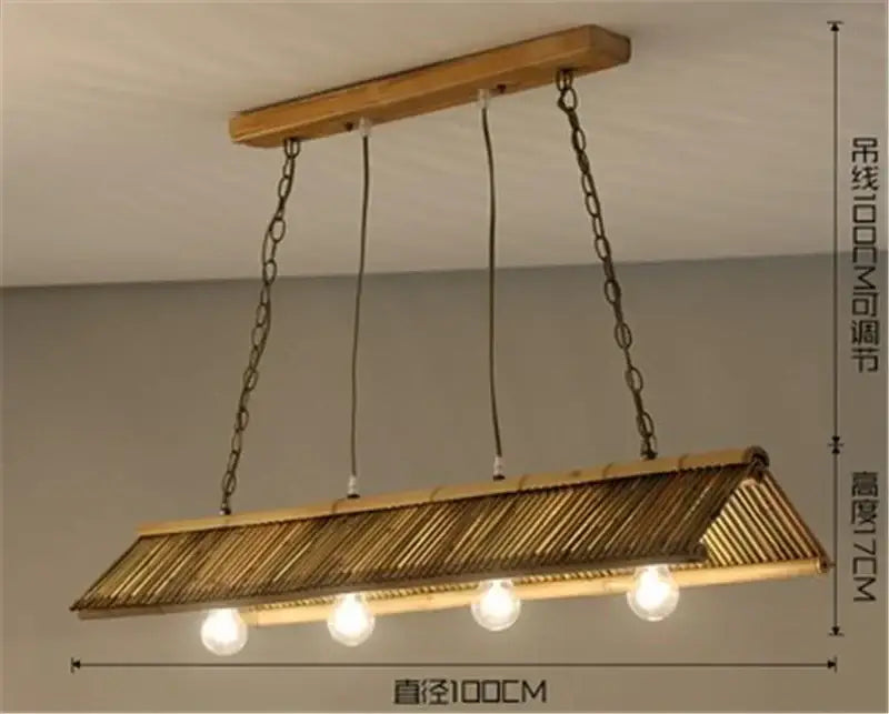 Rustic slatted wood bamboo pendant chandelier kitchen lighting
