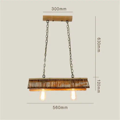 Rustic slatted wood bamboo pendant chandelier kitchen lighting