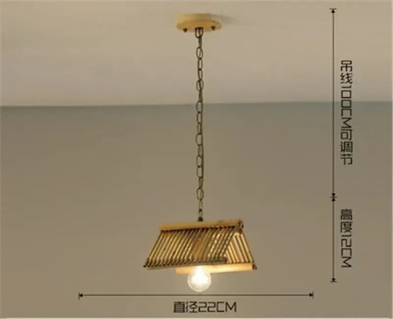 Rustic slatted wood bamboo pendant chandelier kitchen lighting
