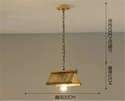 Rustic slatted wood bamboo pendant chandelier kitchen lighting