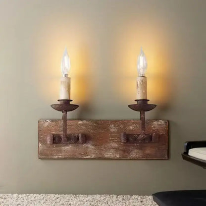 Rustic solid wood retro wall light bedroom candle sconce