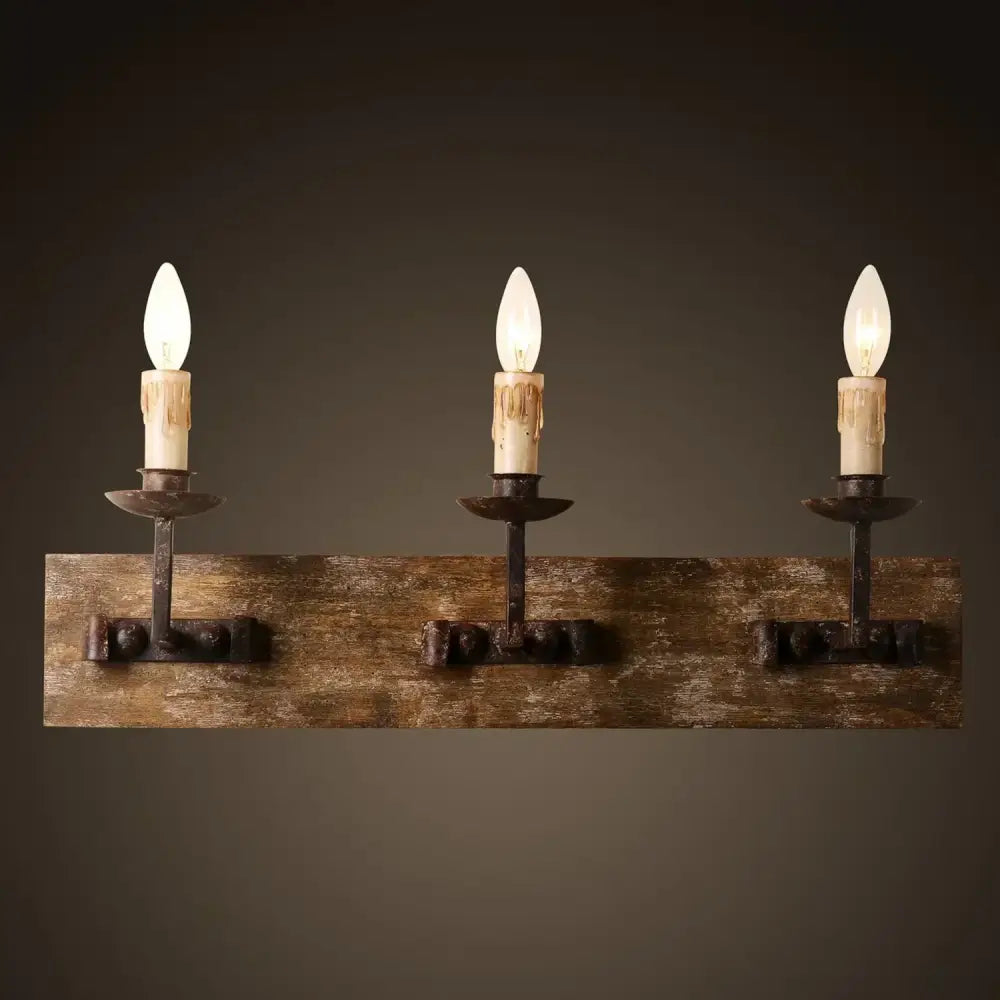 Rustic solid wood retro wall light bedroom candle sconce