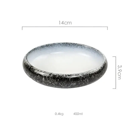 Rustic speckled white & black ceramic kimchi plate dining room dish