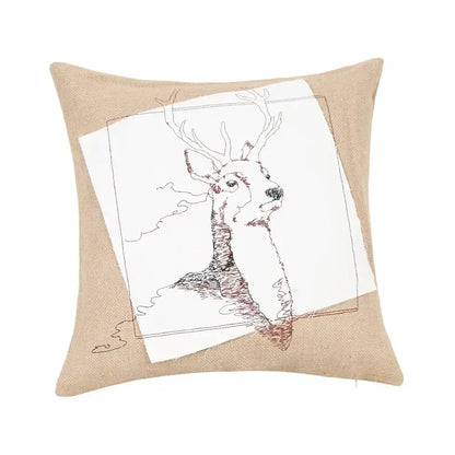 Rustic tan burlap deer house embroidered pillow cover living room