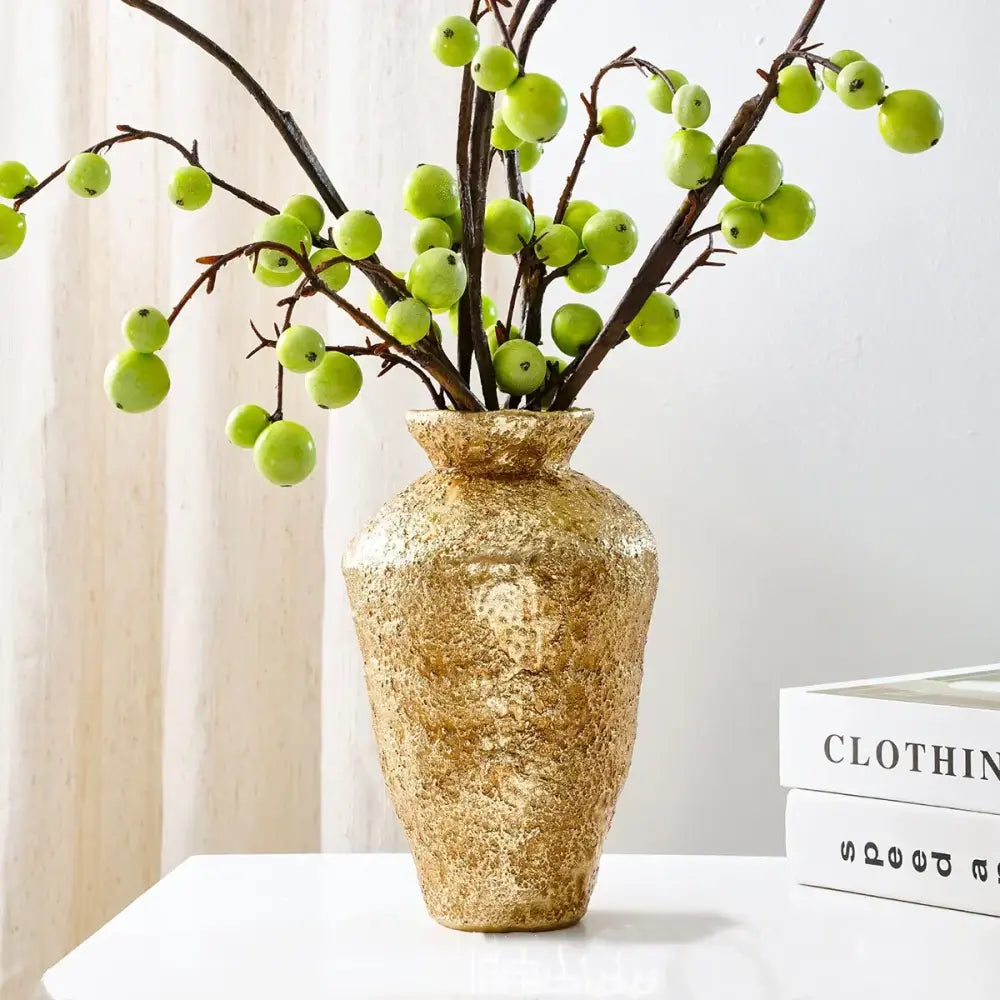 Rustic textured golden vase resin handicraft – living room decor