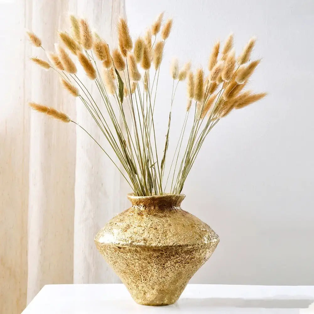 Rustic textured golden vase resin handicraft – living room decor