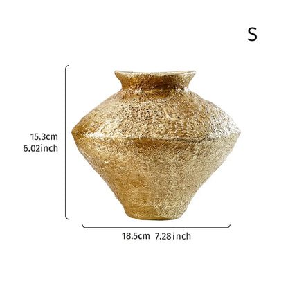 Rustic textured golden vase resin handicraft – living room decor