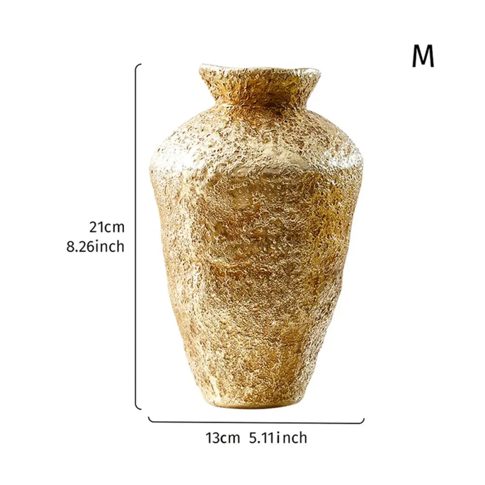 Rustic textured golden vase resin handicraft – living room decor