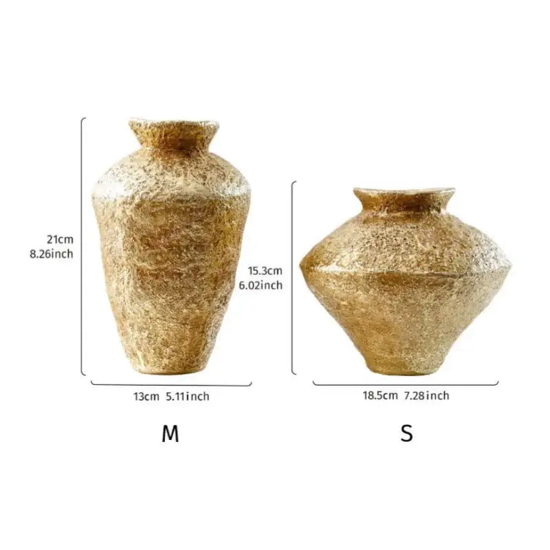 Rustic textured golden vase resin handicraft – living room decor