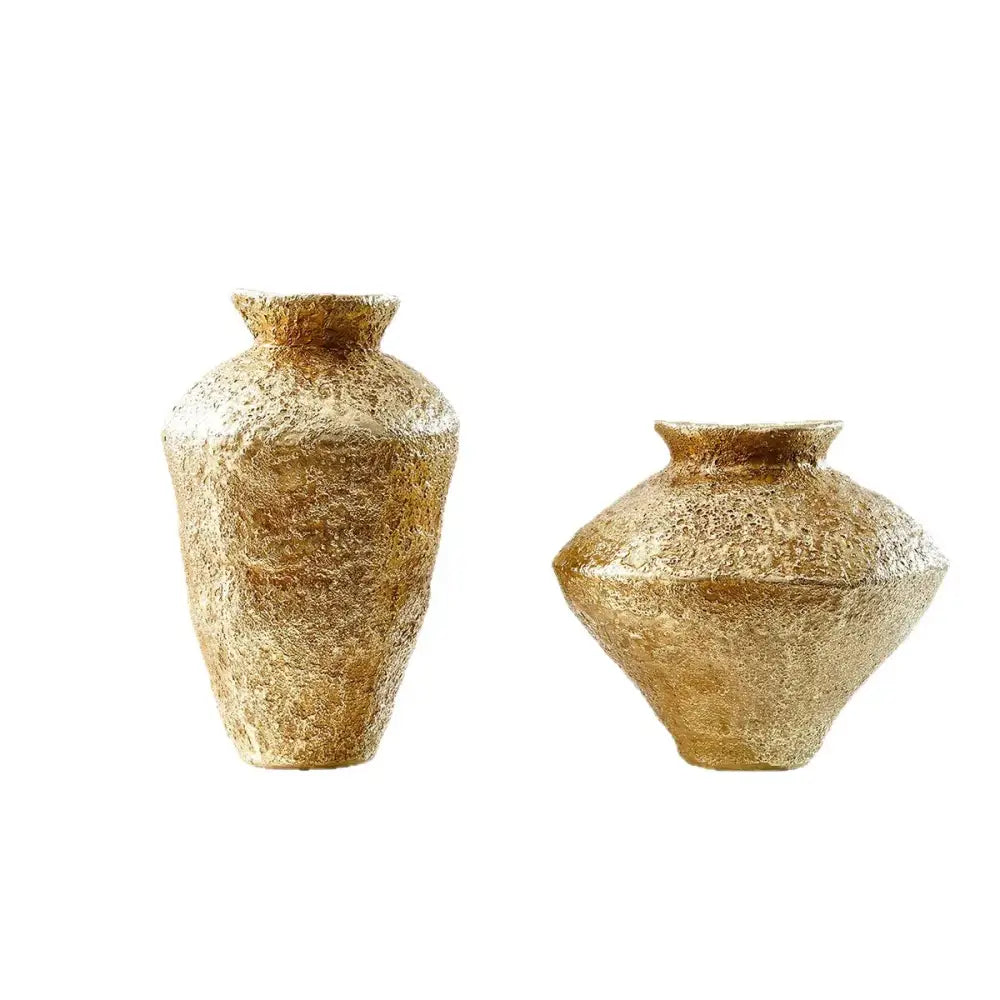 Rustic textured golden vase resin handicraft – living room decor